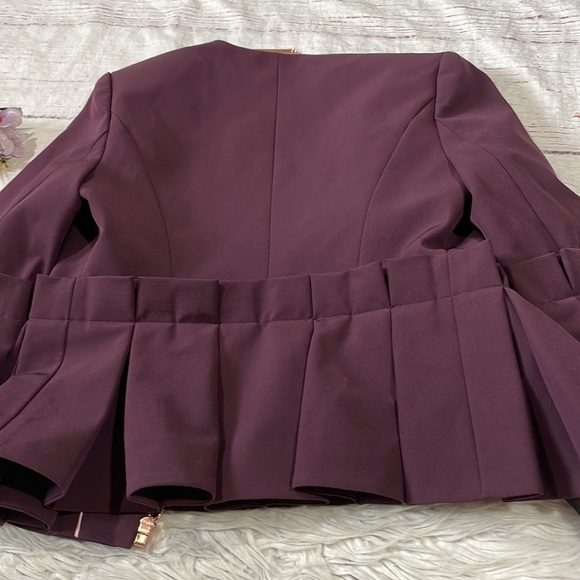 Ted Baker Maggi Peplum Flare Sleeve Blazer Jacket Dark Purple - Picture 11 of 11
